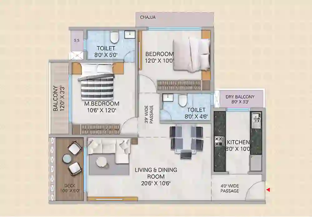 2 BHK Floor Plan