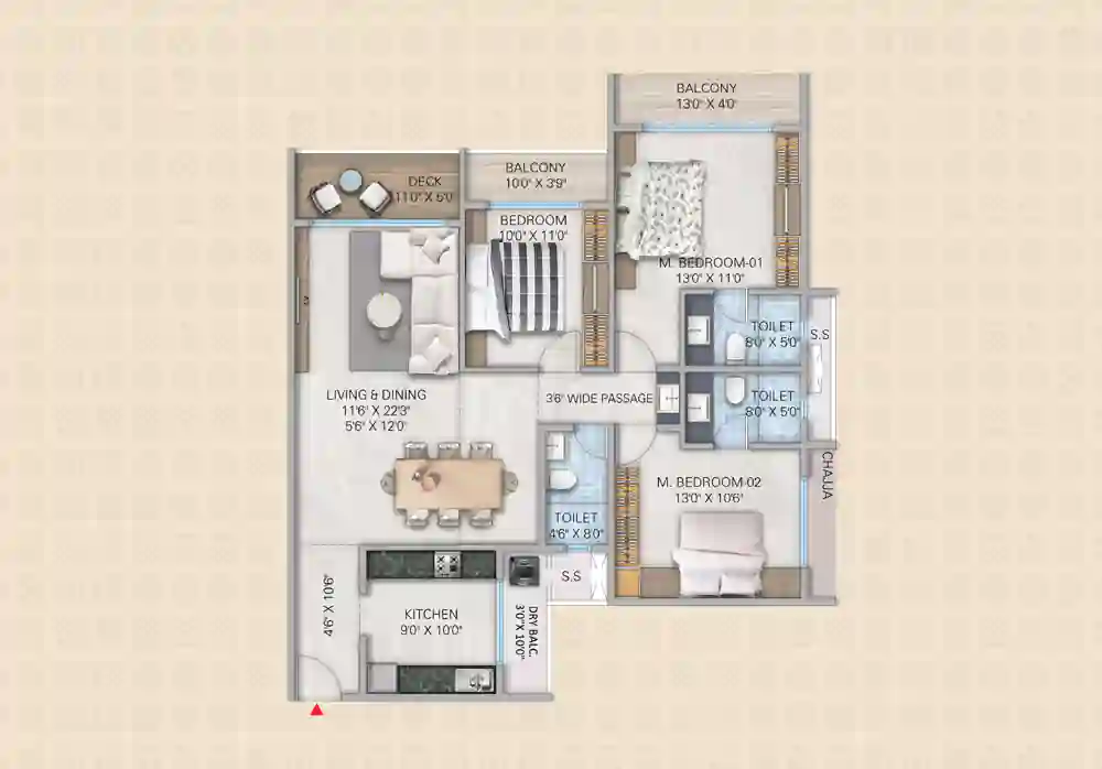 3 BHK Floor Plan